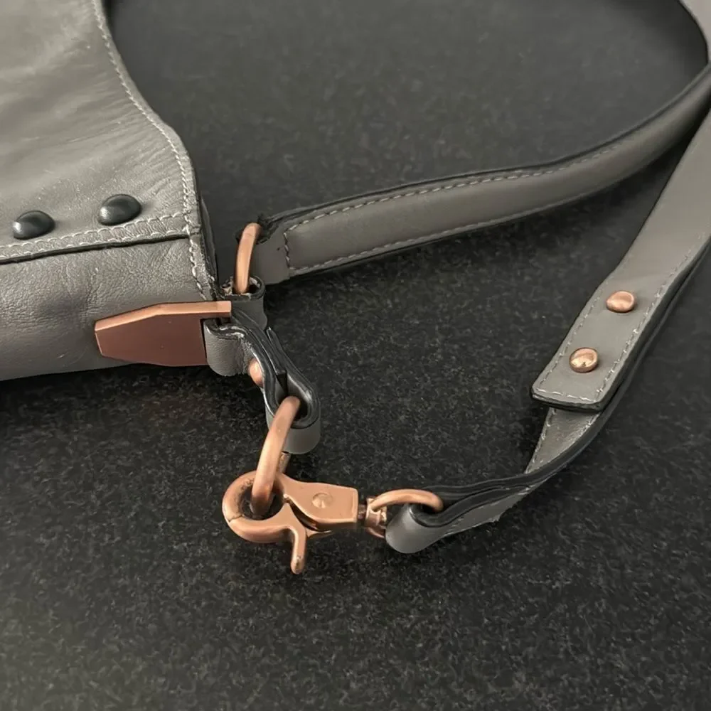 Loeffler Randall Gray Studded Hobo Shoulder Bag Supple Leather